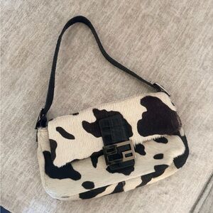 Cowhide dark brown and White Shoulder Bag with Buckle Detail